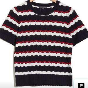 Adrianna Papell Navy and Red Zigzag Sweater